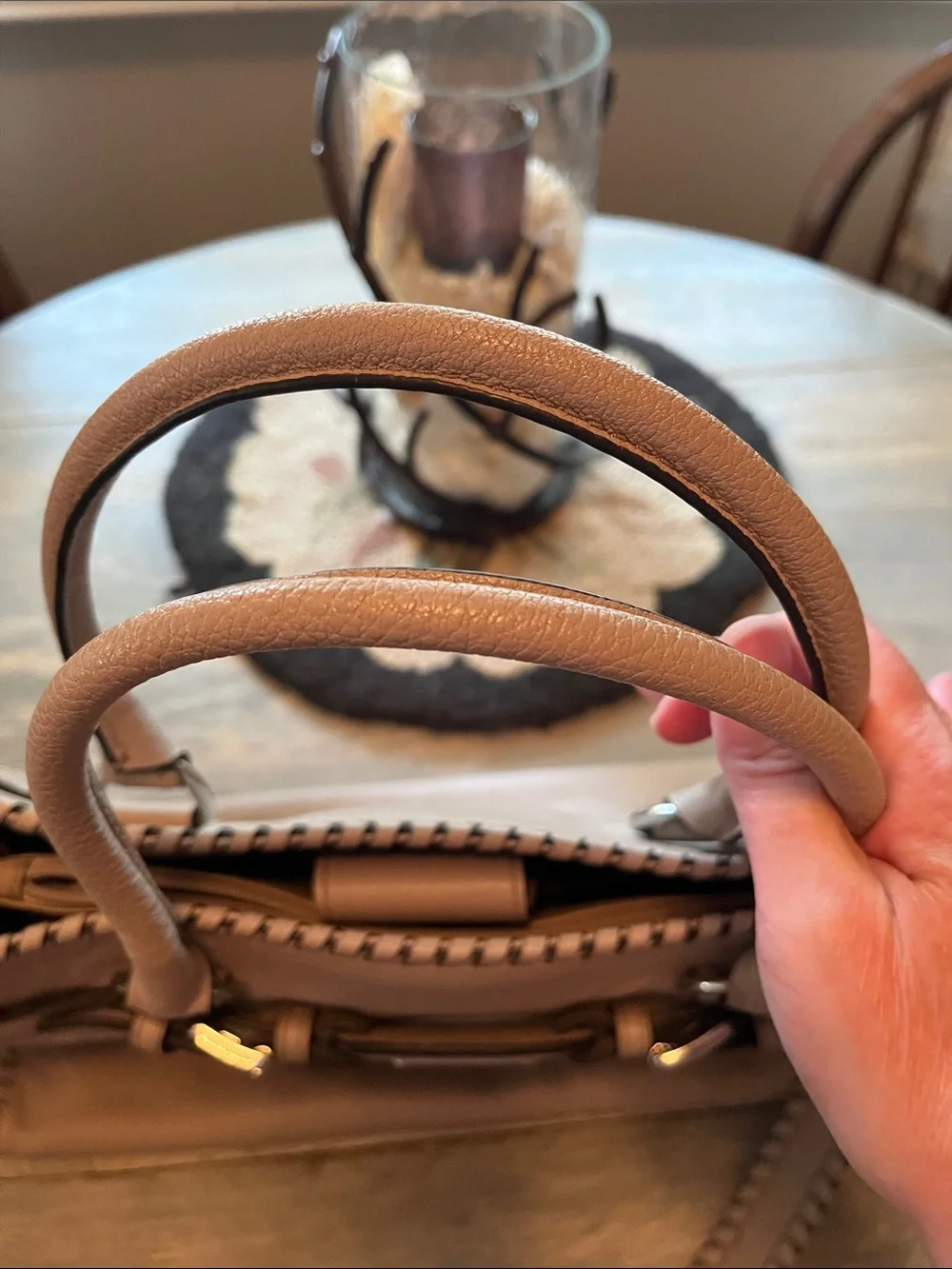 Final price! Michael Kors beige Leather Satchel with Whipstitch Trim